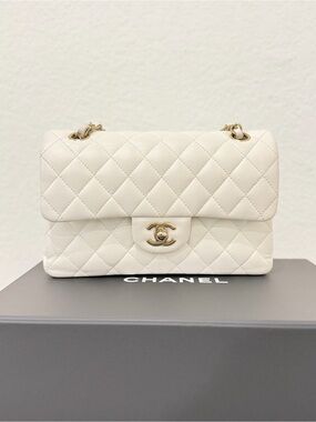CHANEL Small Classic Flap Bag White Caviar Leather 19B With Box + Authentication